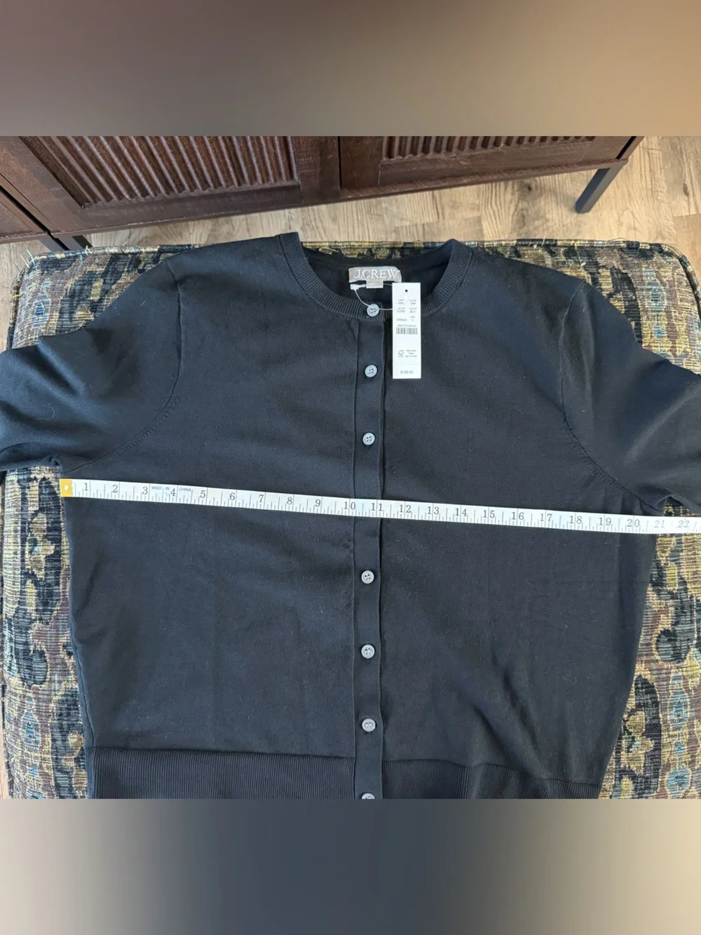 NWT J.Crew Jackie Cardigan Sweater Black Cotton Blend Size Large | Repaired Seam